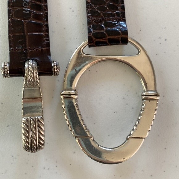 Brighton Patent Moc Croc Leather Embossed Chain Belt Oval Silver Hook Buckle - Picture 5 of 15